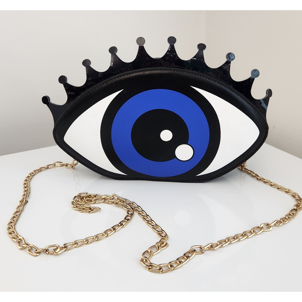 Evil Eye Crossbody Purse Gold Chain Strap Statement Bag Black Handbag Novelty